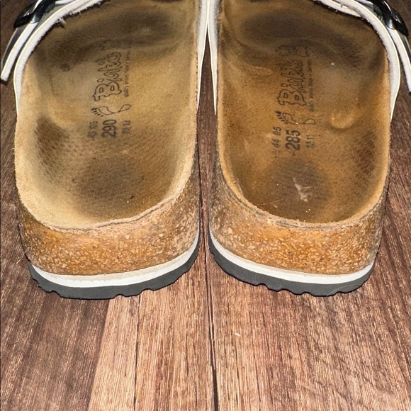 Men’s Birkis Sandals Two Toned Navy & White left size 12 and right is size‎ 11